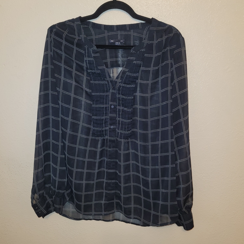 Gap Navy and White Semi Sheer Blouse Top Womans Size XL